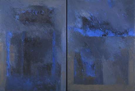 Les colonnes bleues - Huile sur toile - Dyptique 400x150 - 1986