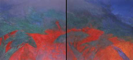 Les montagnes et les dormeurs - Huile sur toile - Dyptique 400x180 - 1993